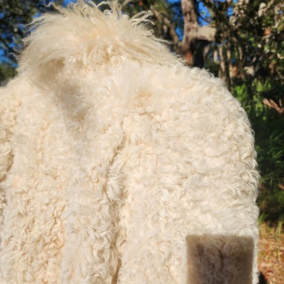 Vintage Genuine Shearling Mongolian Lamb Fur Shag Curly Ivory Long Coat 70's - Picture 12 of 16